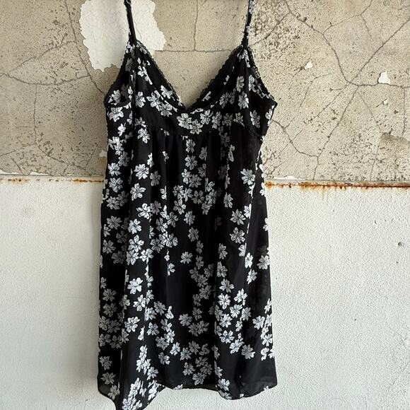 Black Floral Slip Dress Mini Sheer Lingerie Style Lace Trim Size M Morgan Taylor - Picture 7 of 7